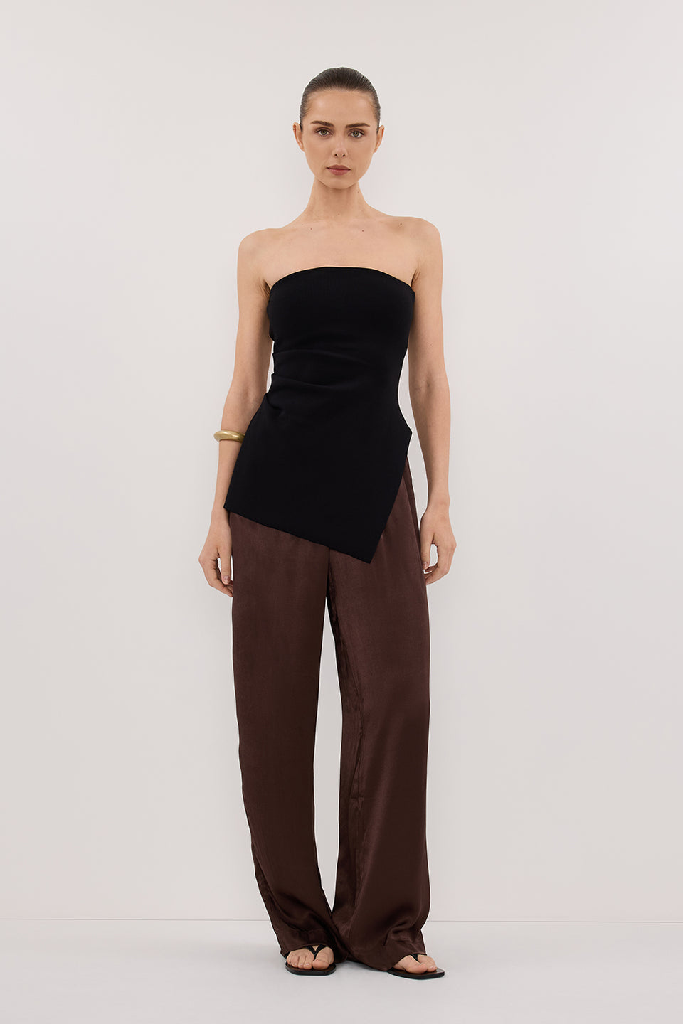 MONICA BITTER CHOC SATIN PANT Clothing DISSH Boutiques 6 BITTER CHOCOLATE 