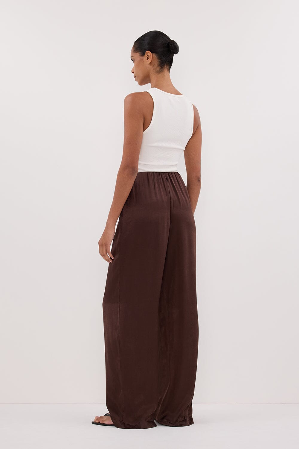 MONICA BITTER CHOC SATIN PANT Clothing DISSH Boutiques 