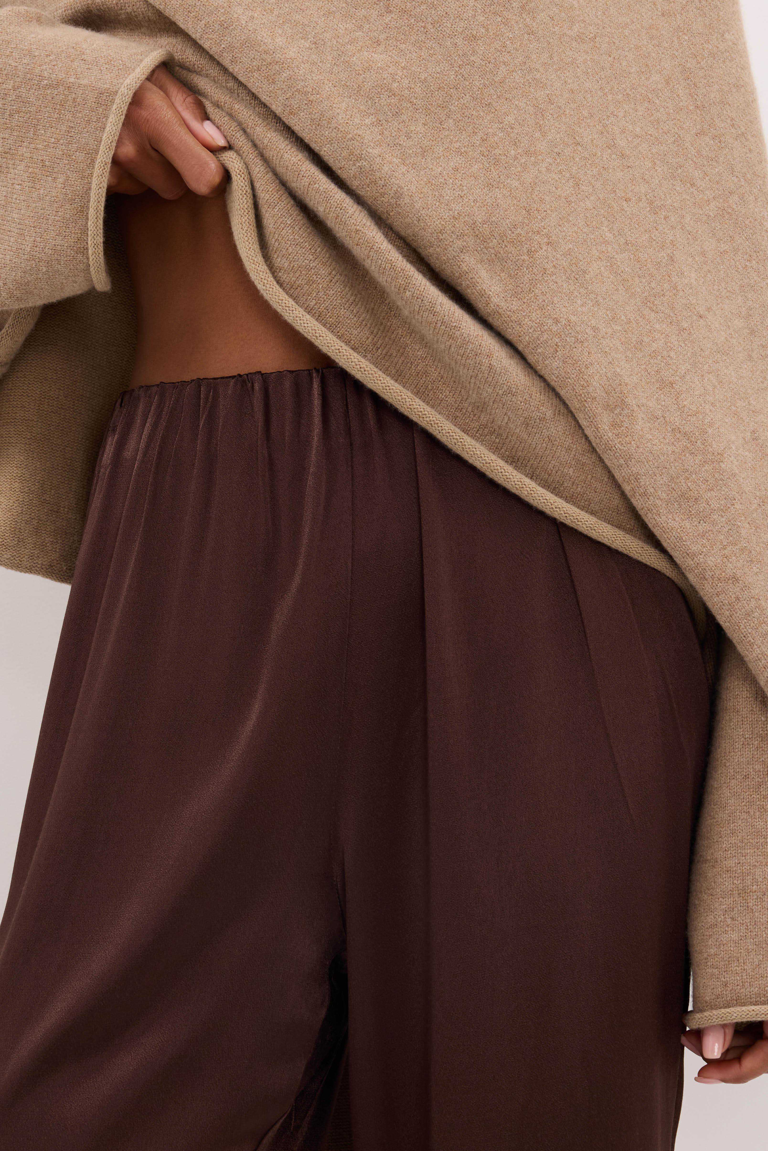 MONICA BITTER CHOC SATIN PANT