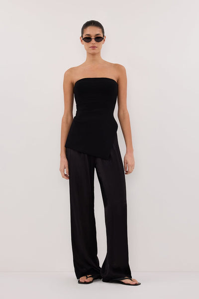 Aude wearing MONICA BLACK SATIN PANT