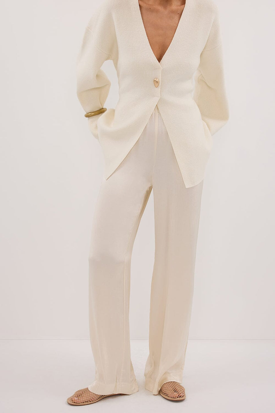 MONICA CREAM SATIN PANT Clothing DISSH Boutiques 
