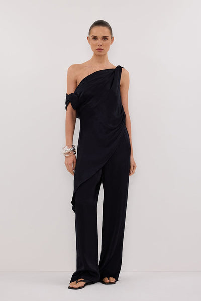 Stas wearing MONICA INK SATIN PANT