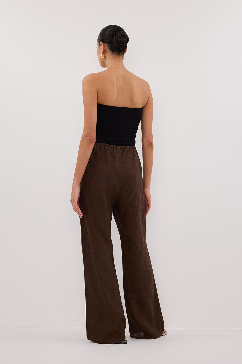 CARLA BITTER CHOC DRAWSTRING LINEN PANT Clothing DISSH Boutiques 