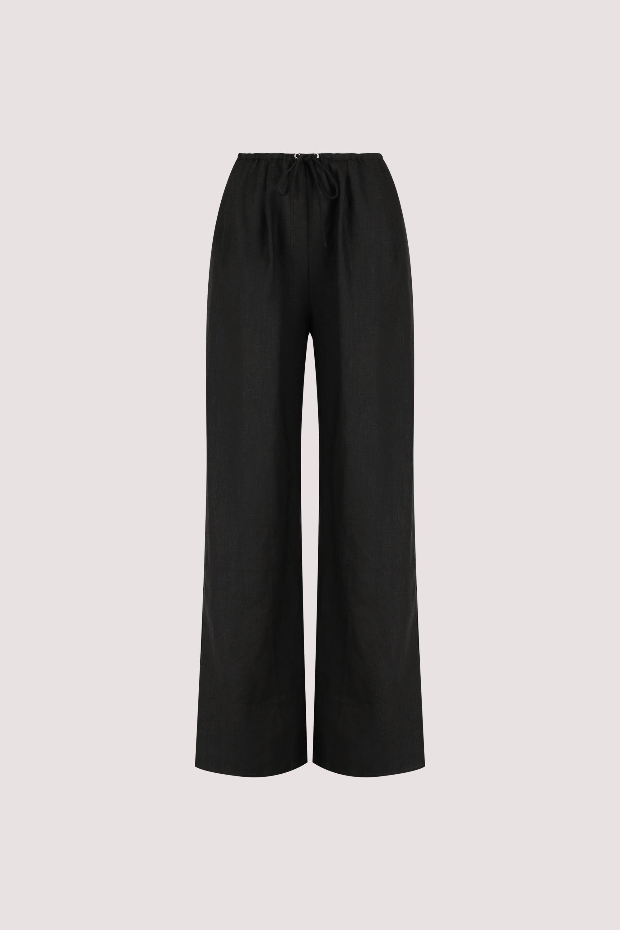 CARLA BLACK DRAWSTRING LINEN PANT