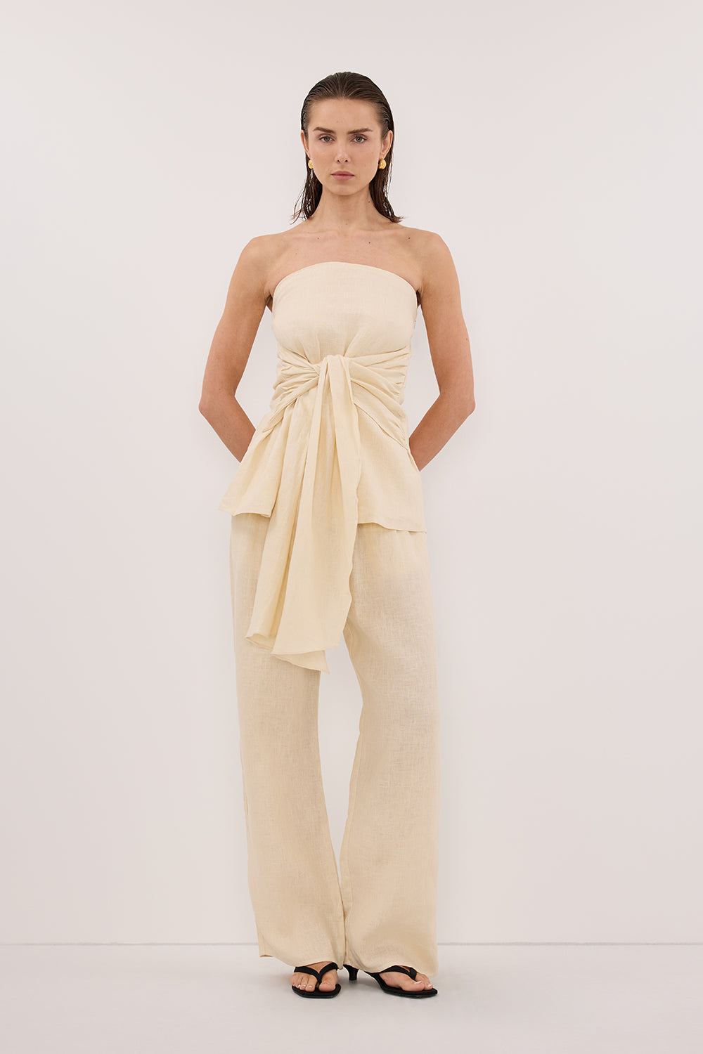CARLA BUTTERMILK DRAWSTRING LINEN PANT Clothing DISSH Boutiques 