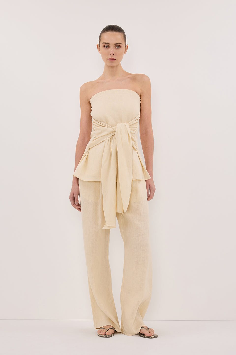 CARLA BUTTERMILK DRAWSTRING LINEN PANT Clothing DISSH Boutiques 