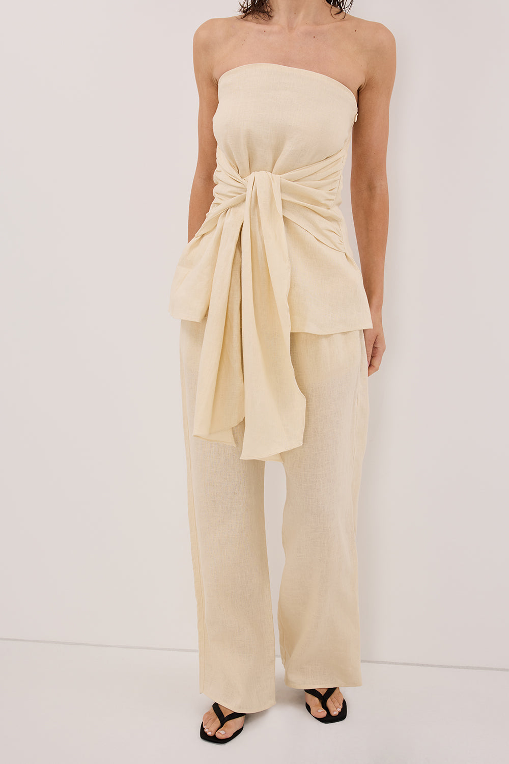 CARLA BUTTERMILK DRAWSTRING LINEN PANT Clothing DISSH Boutiques 