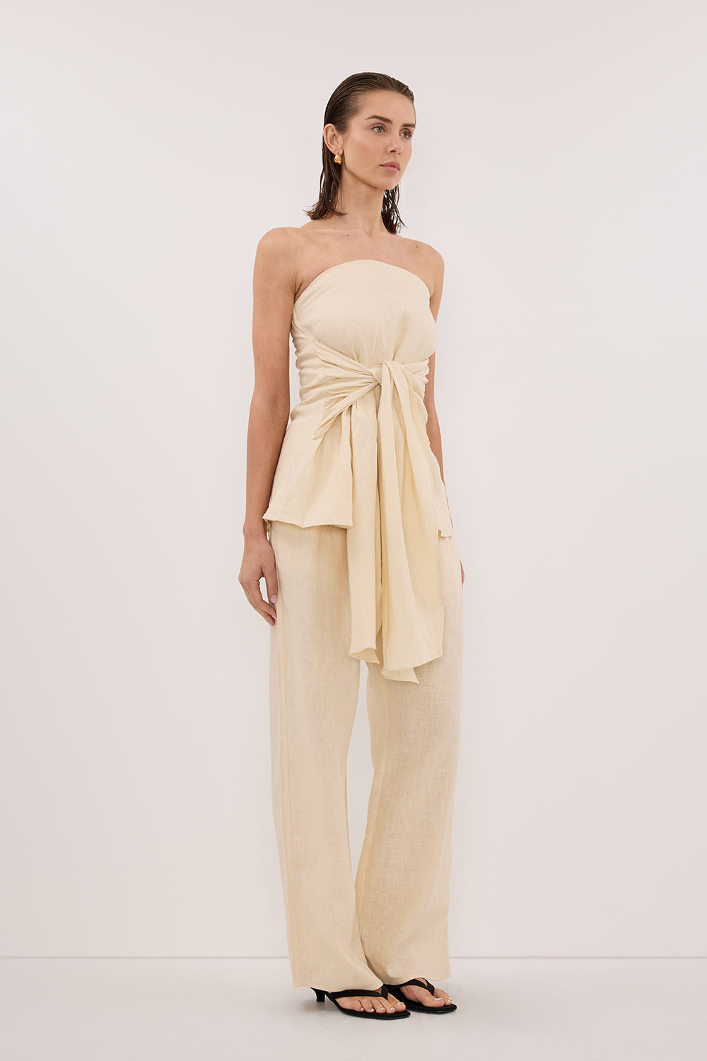 CARLA BUTTERMILK DRAWSTRING LINEN PANT Clothing DISSH Boutiques 