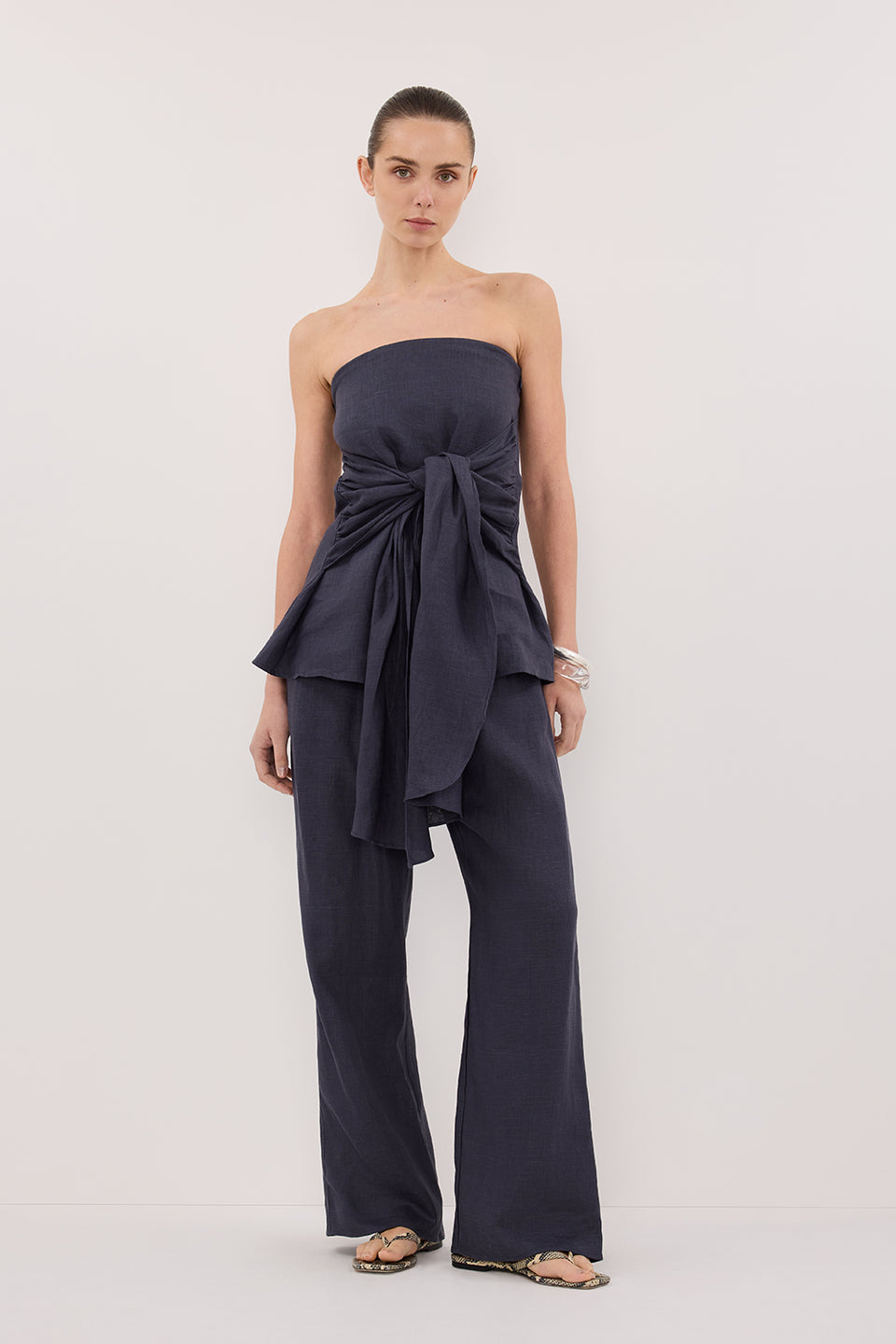 CARLA INDIGO DRAWSTRING LINEN PANT Clothing DISSH Boutiques 6 INDIGO 