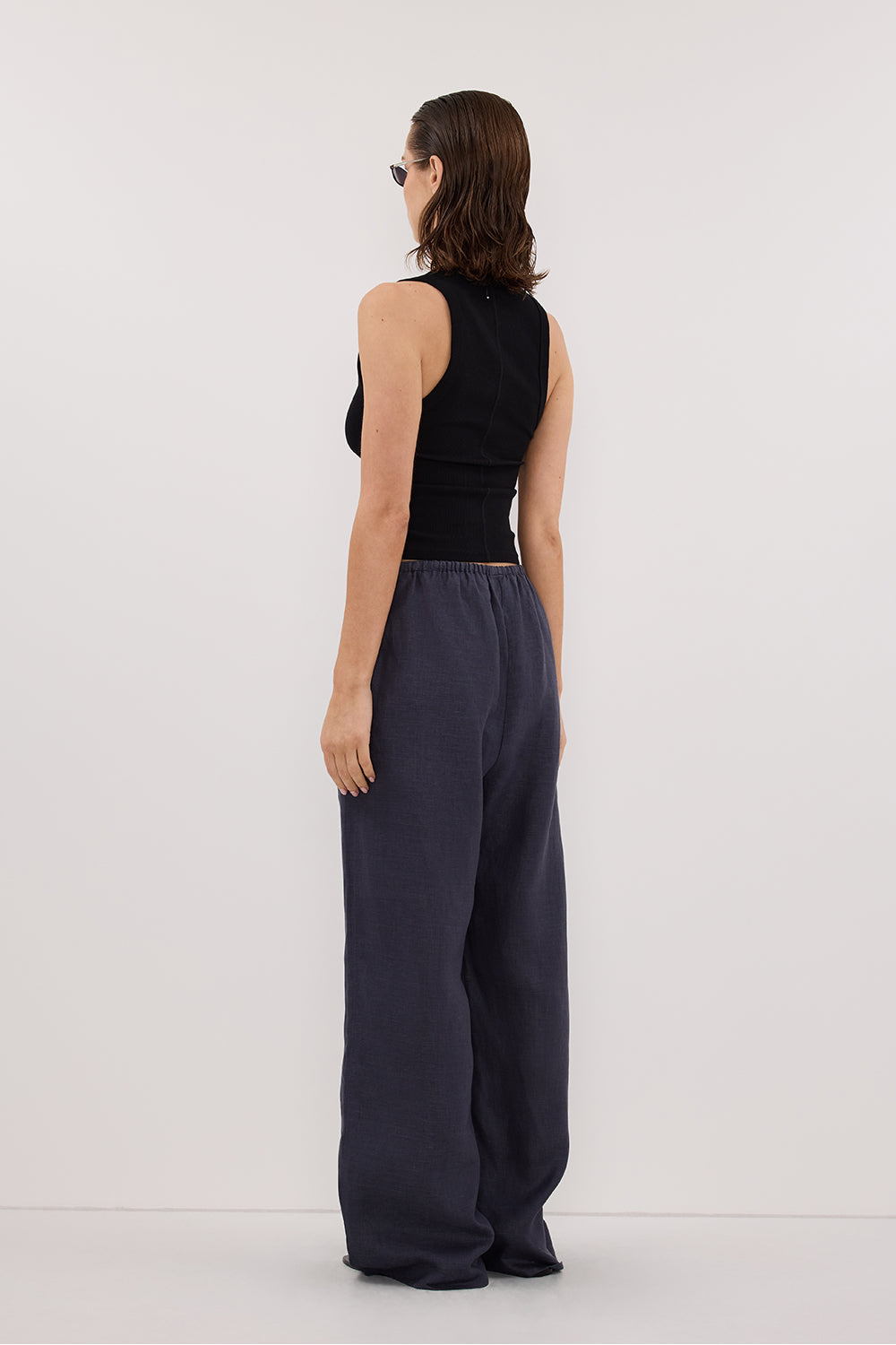 CARLA INDIGO DRAWSTRING LINEN PANT Clothing DISSH Boutiques 