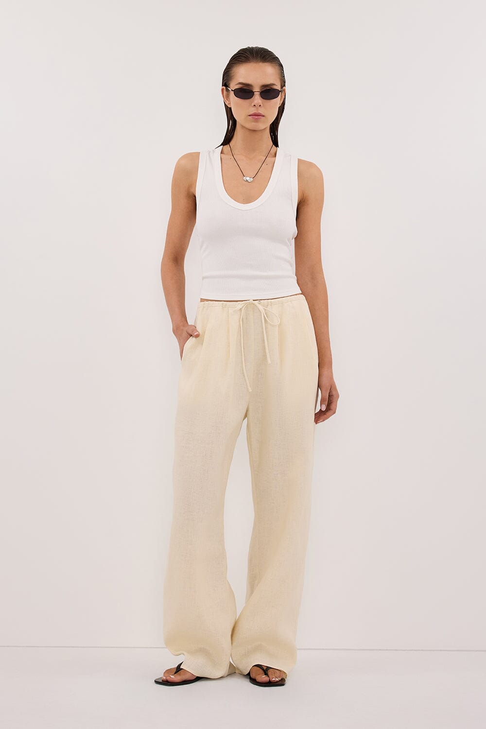 CARLA STRAW DRAWSTRING LINEN PANT Clothing DISSH Boutiques 