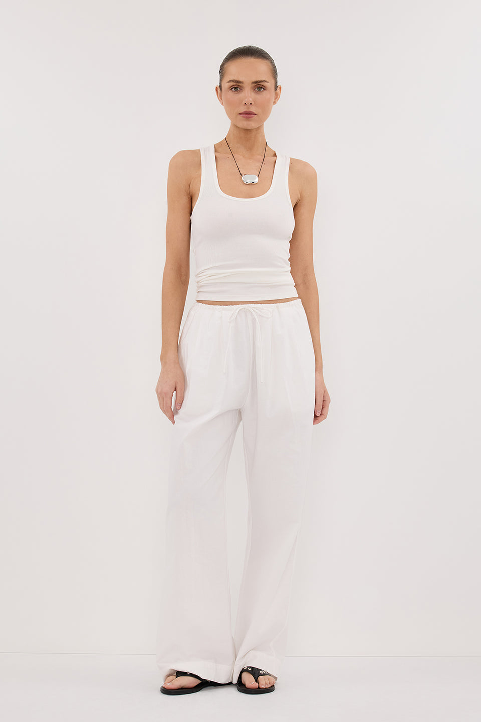 RHEA WHITE COTTON DRAWSTRING PANT Clothing DISSH Boutiques 6 WHITE 
