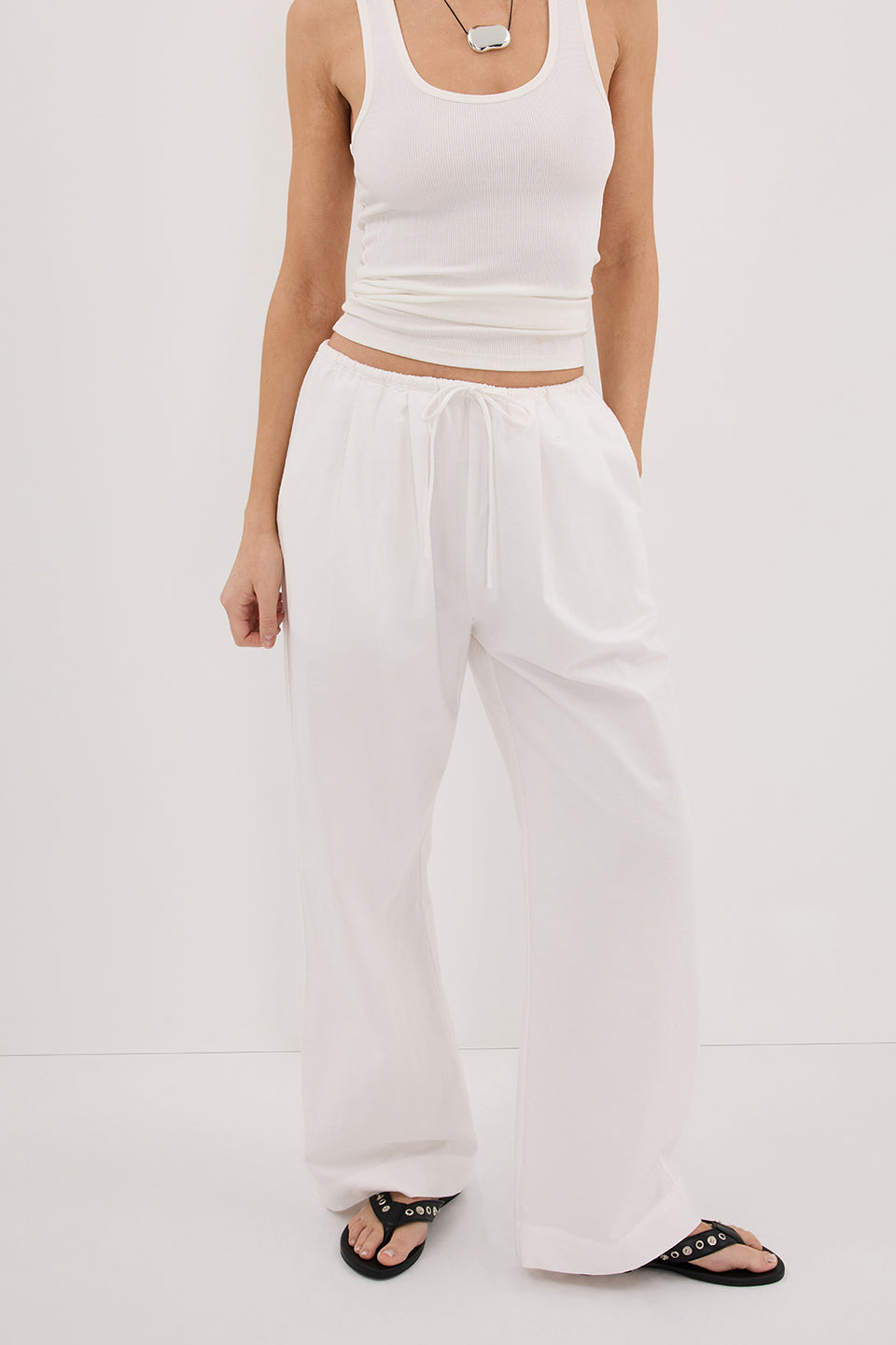 RHEA WHITE COTTON DRAWSTRING PANT Clothing DISSH Boutiques 
