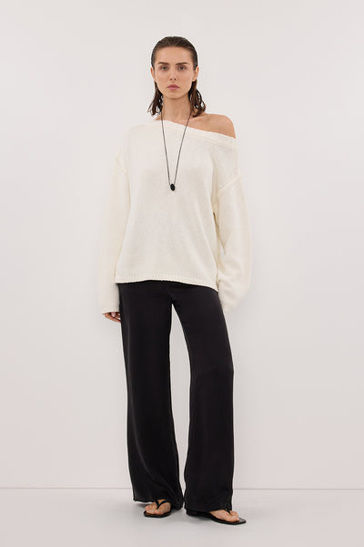 Stas wearing PIPER BLACK SILK STITCH DETAIL PANT