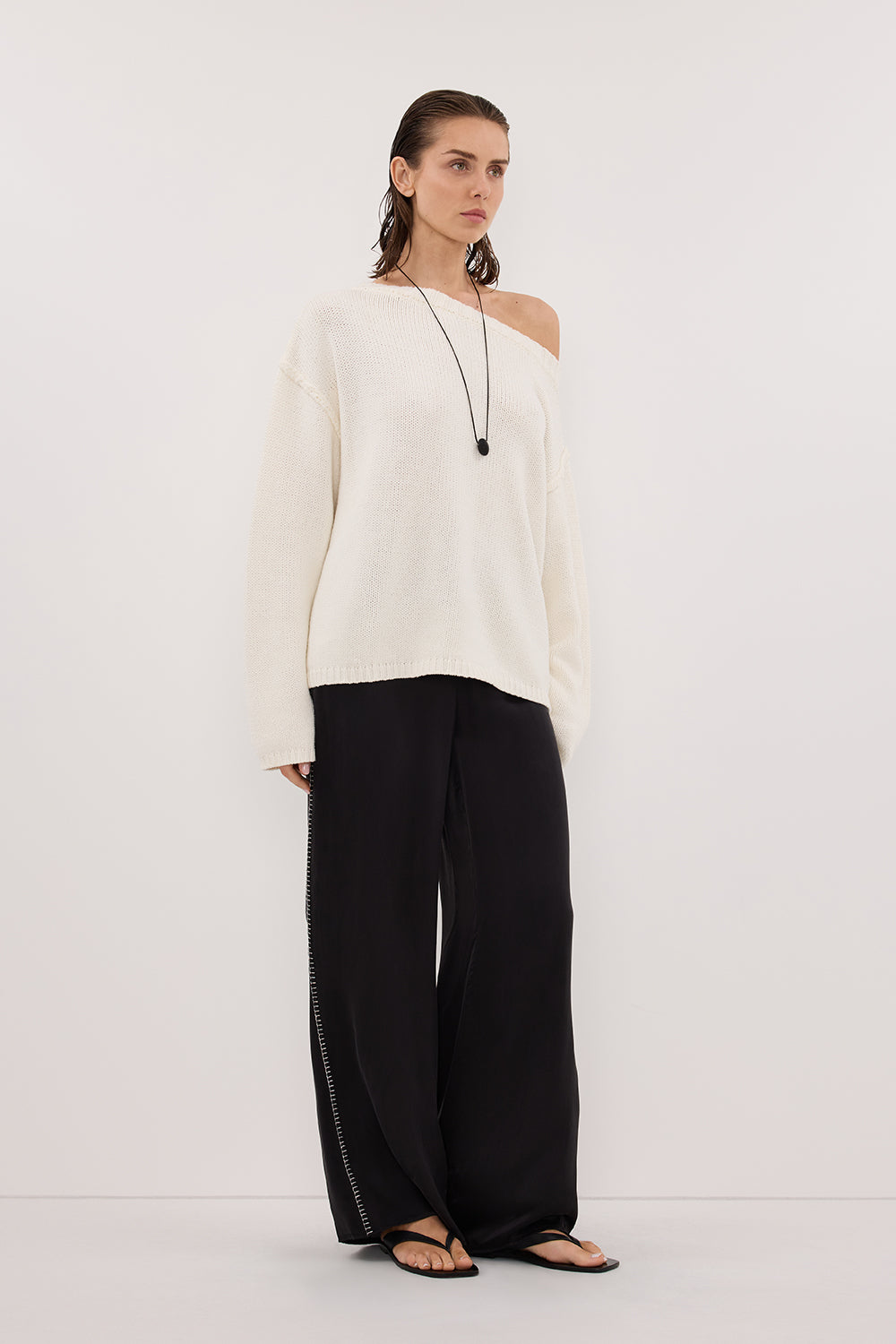 PIPER BLACK SILK STITCH DETAIL PANT