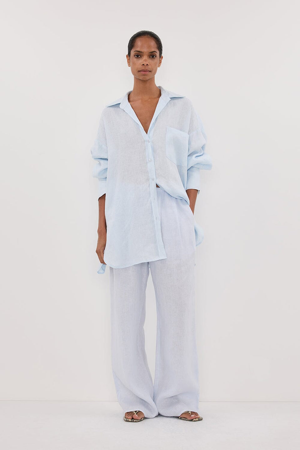 CARLA ICE BLUE LINEN PANT - PRE ORDER Clothing DISSH Boutiques 