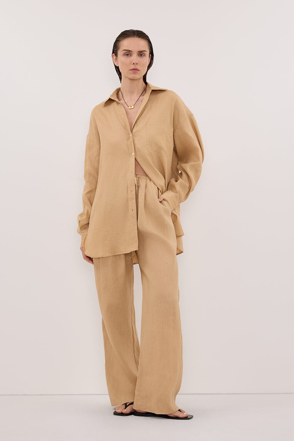 LUNE TAN LINEN PANT Clothing DISSH Boutiques 