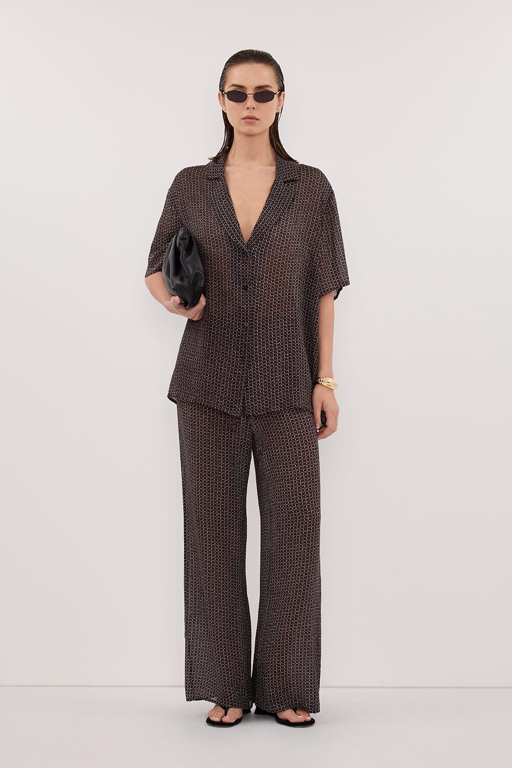 TIA CHOC MICRO CHECK PANT Clothing DISSH Boutiques 6 CHOCOLATE 