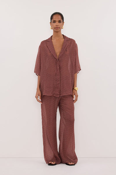 Kristen wearing TIA SAHARA MICRO CHECK PANT