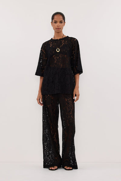 Kristen wearing WILMA BLACK LACE PANT