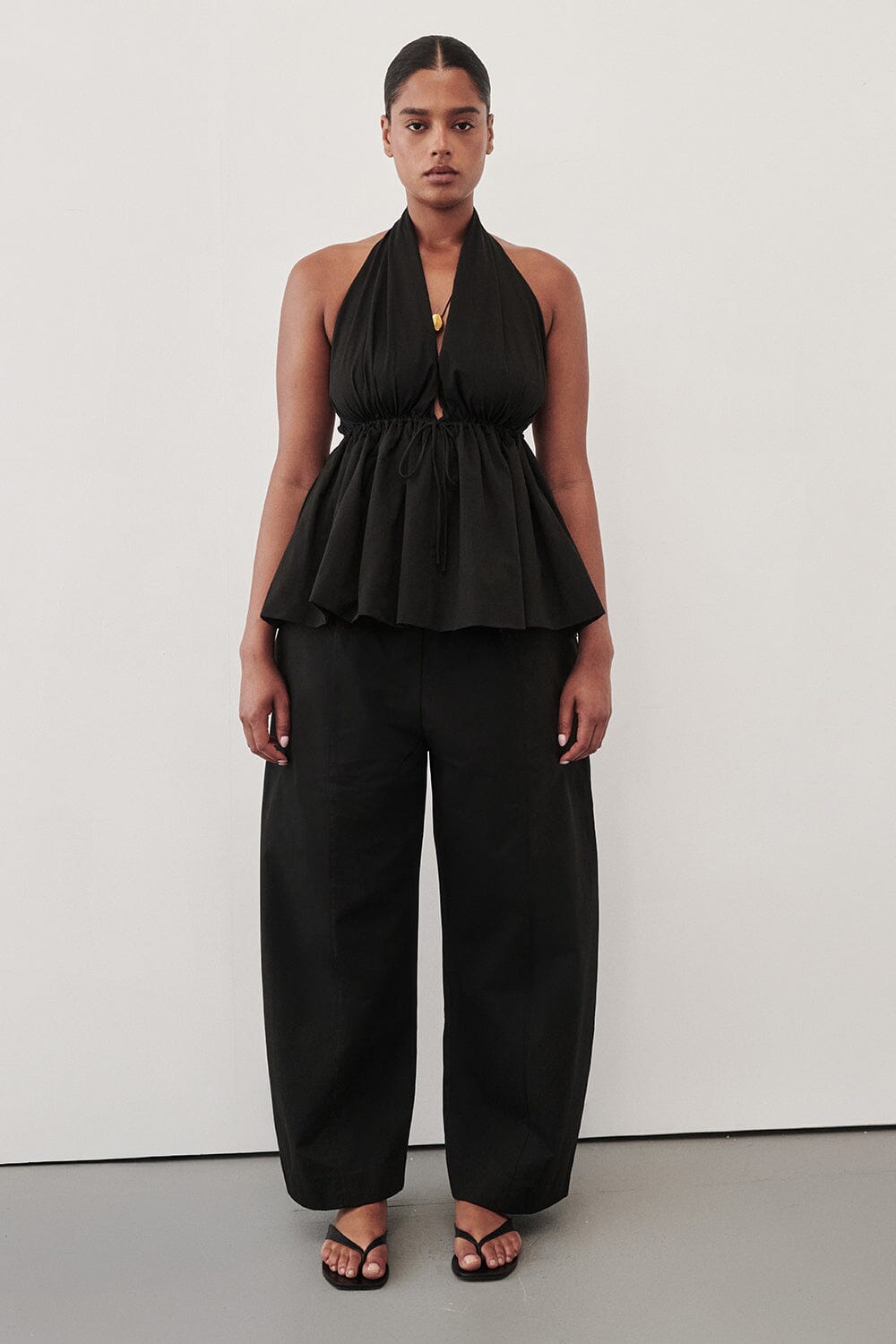 SCOUT BLACK COTTON BARREL LEG PANT
