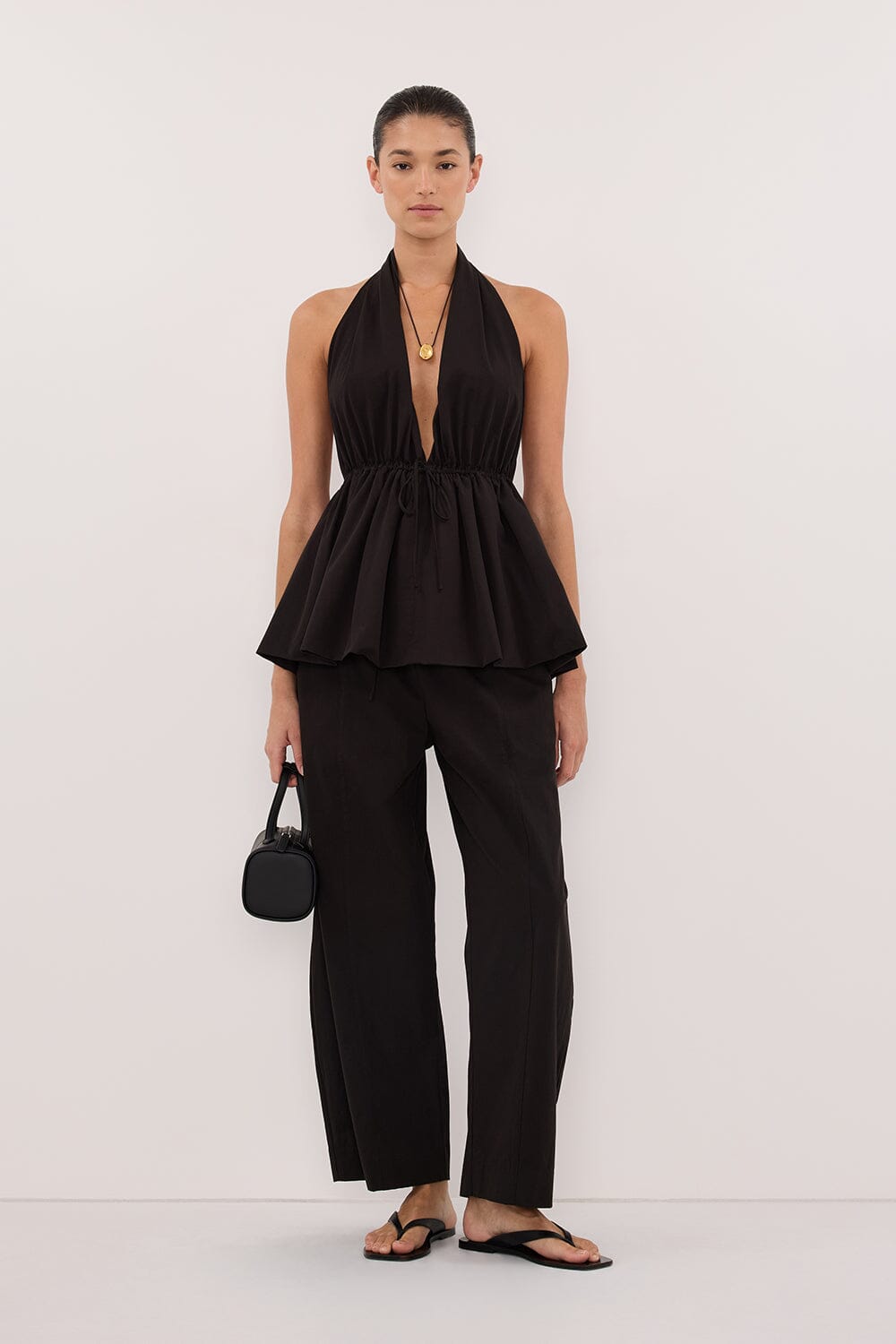 SCOUT BLACK COTTON BARREL LEG PANT