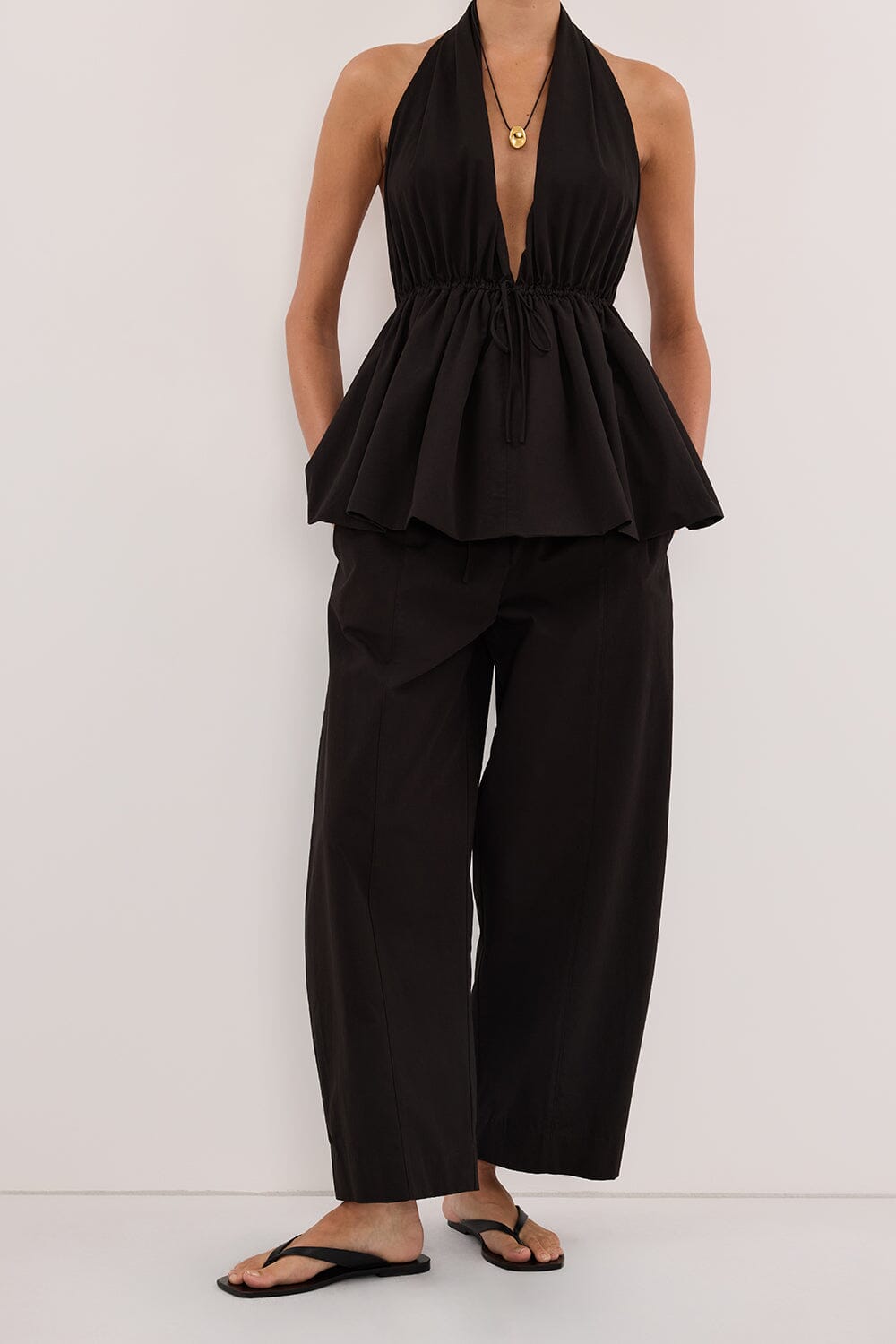 SCOUT BLACK COTTON BARREL LEG PANT