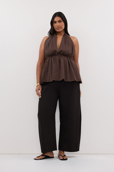 Shanaya wearing SCOUT BLACK COTTON BARREL LEG PANT