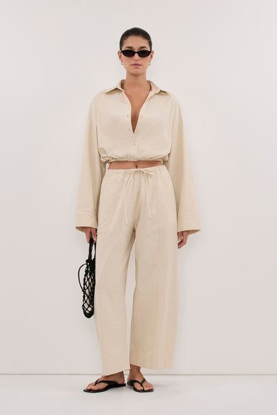 Aude wearing SCOUT PLASTER COTTON BARREL LEG PANT