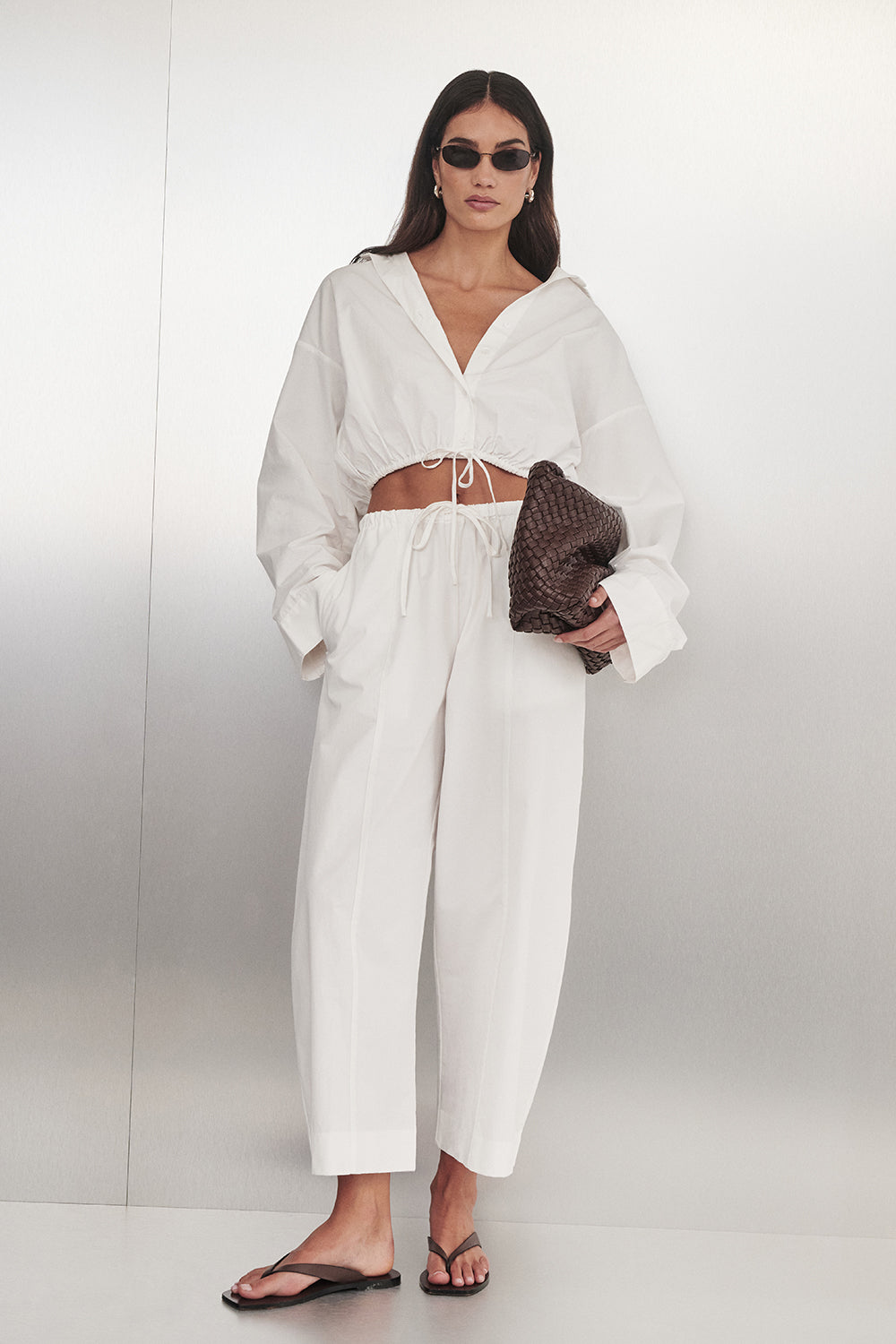 SCOUT WHITE COTTON BARREL LEG PANT