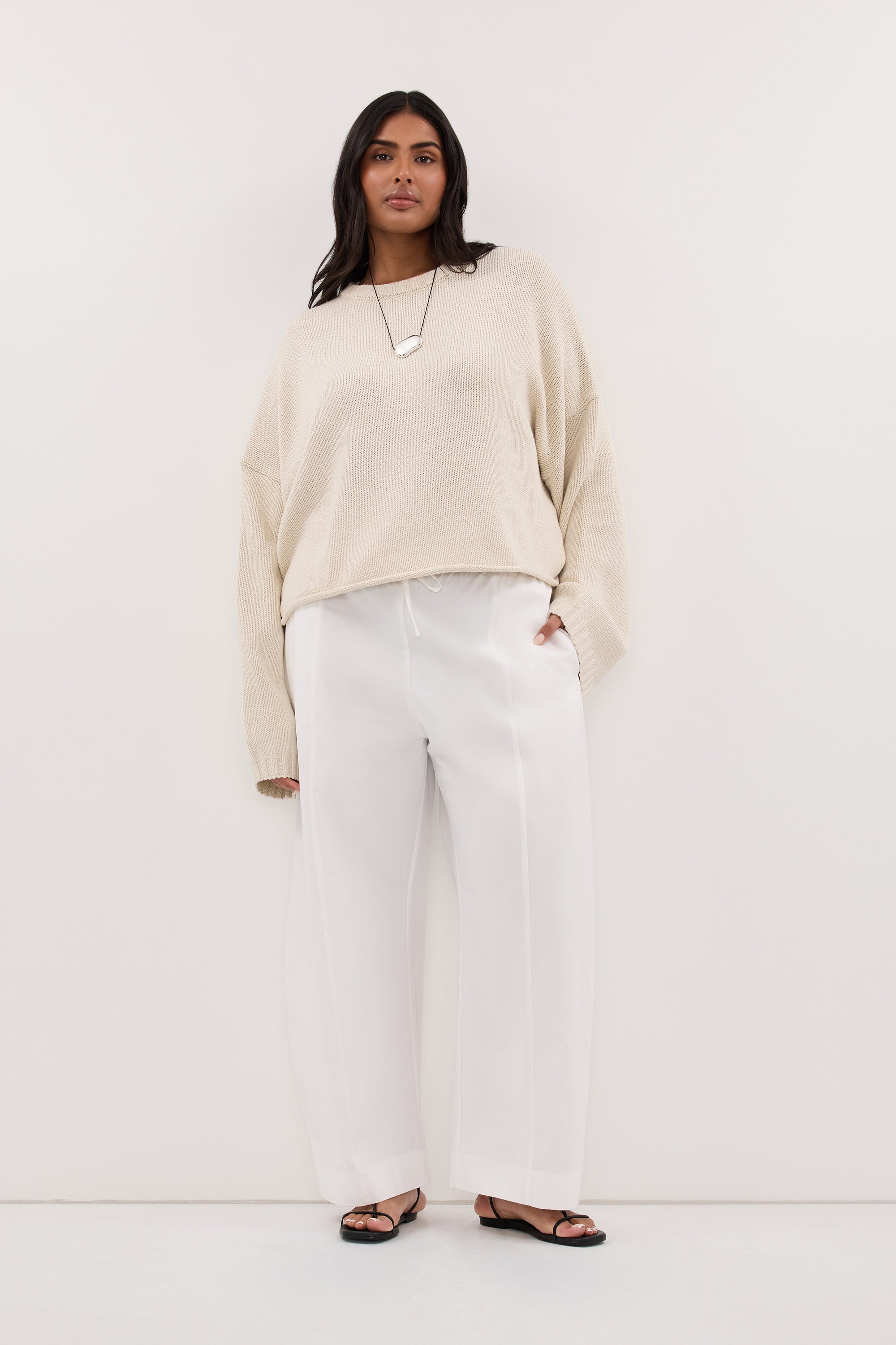 SCOUT WHITE COTTON BARREL LEG PANT