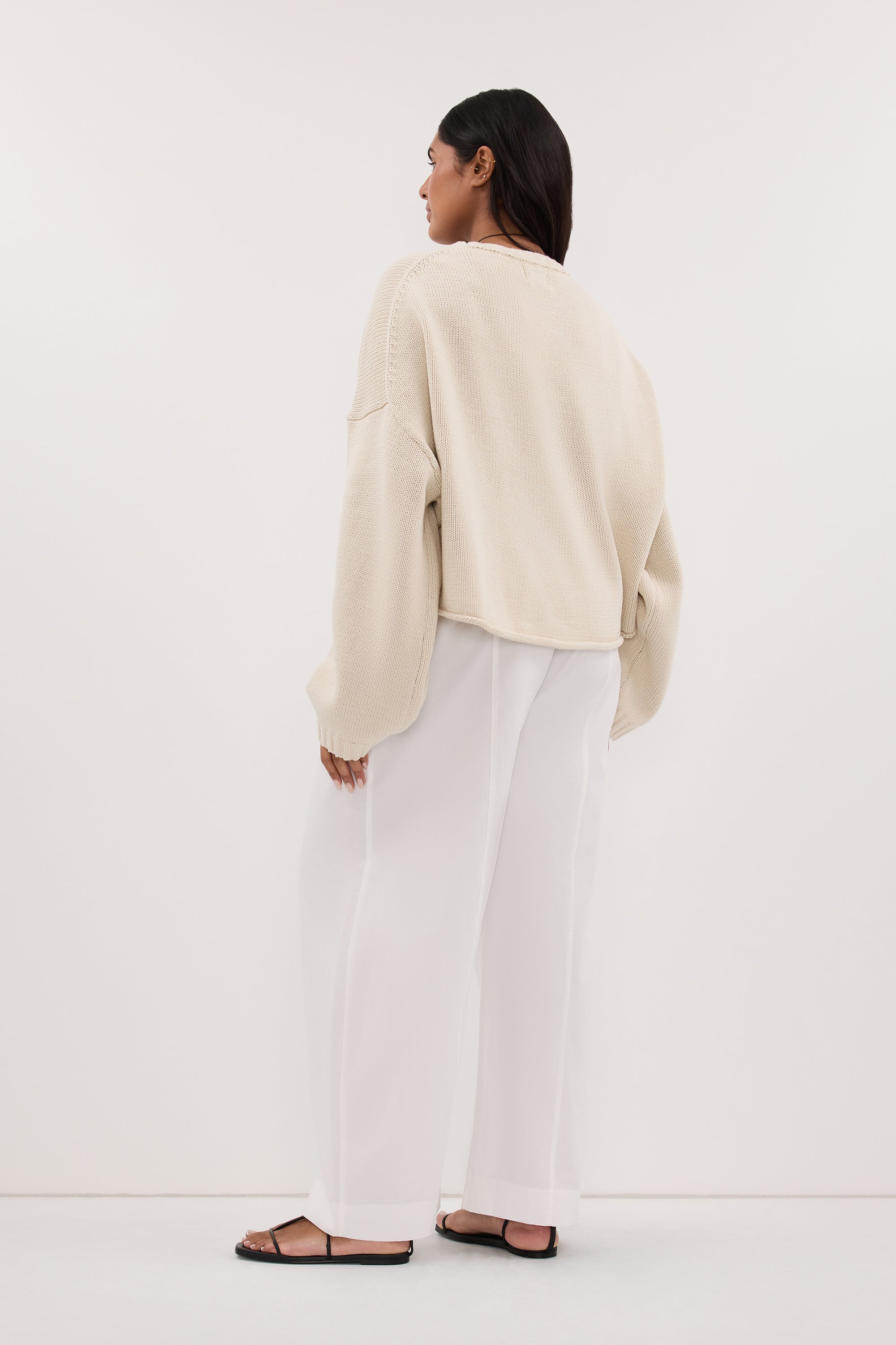 SCOUT WHITE COTTON BARREL LEG PANT