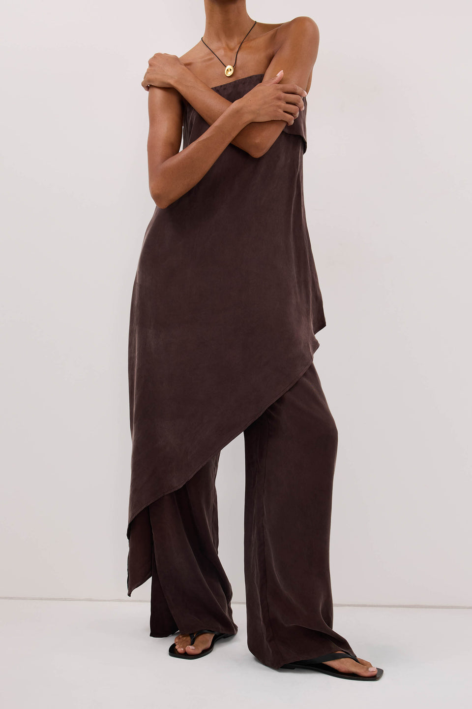 XENA PLUM CHOC CUPRO SIDE SPLIT PANT