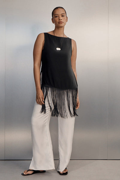 Shimma wearing XENA WHITE CUPRO SIDE SPLIT PANT