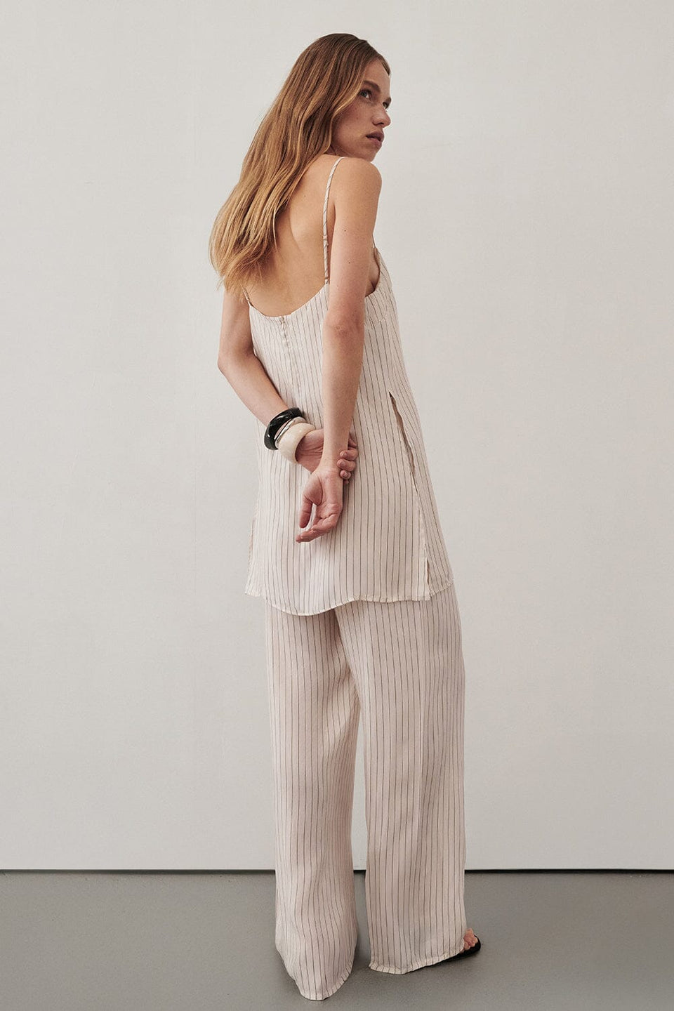 AMARA CREAM STRIPE CUPRO PANT