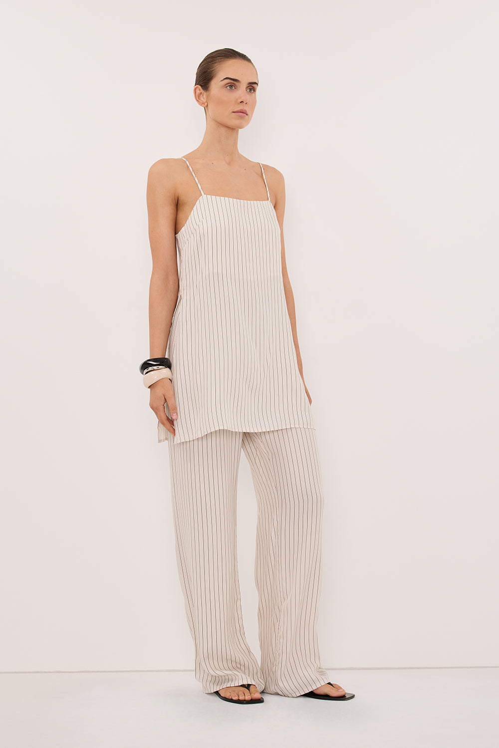 AMARA CREAM STRIPE CUPRO PANT