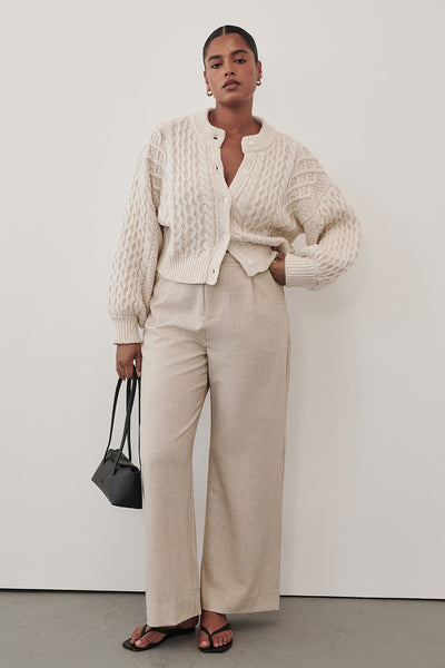 Amanda wearing CYRUS NATURAL TAILORED PANT