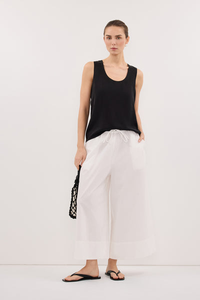 Anaya  wearing OLIVRA WHITE COTTON CROPPED PANT