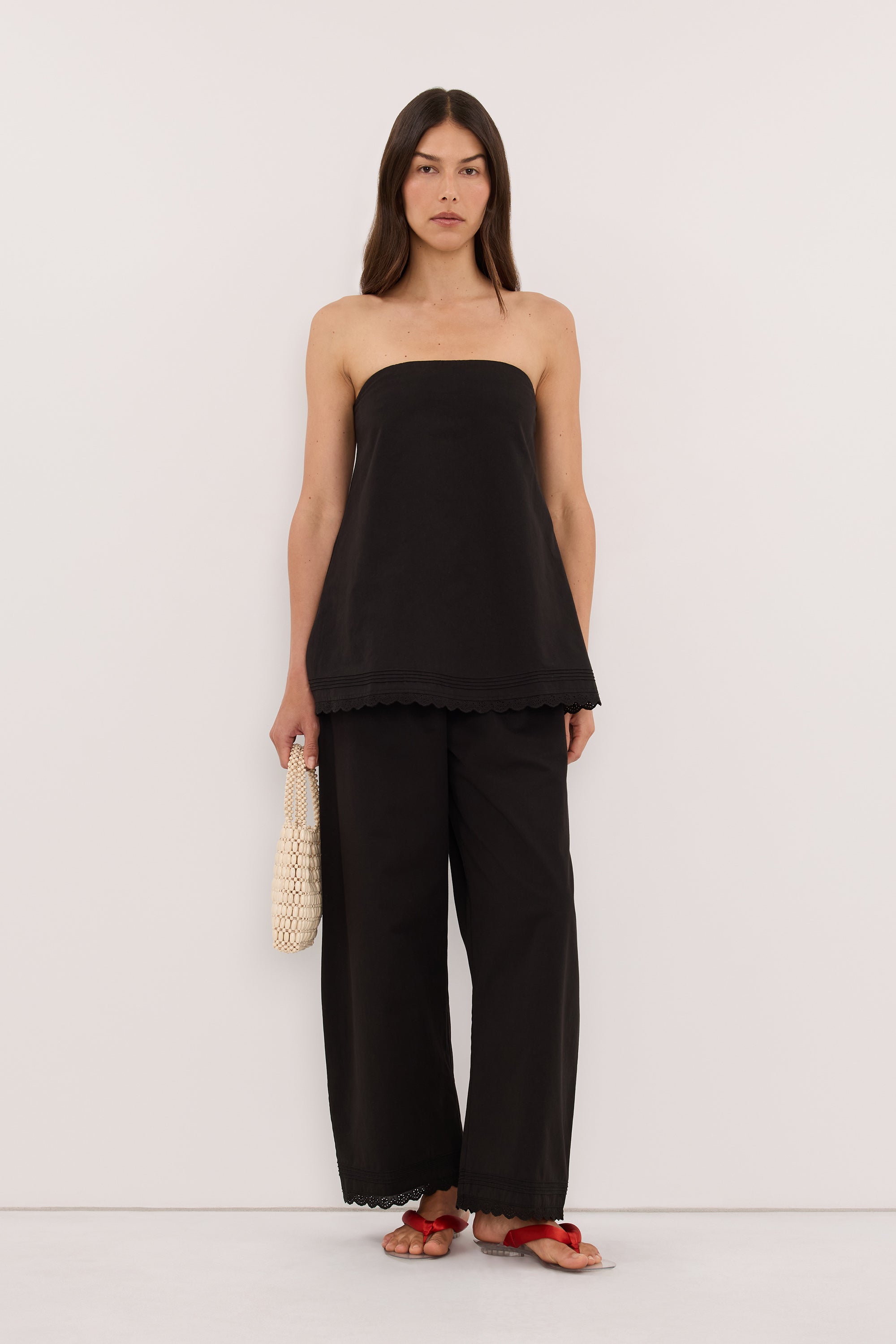 ARLETTE BLACK COTTON BARREL PANT