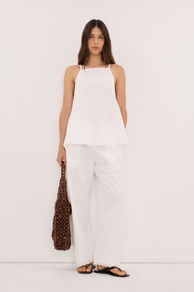 Helena  wearing ARLETTE WHITE COTTON BARREL PANT