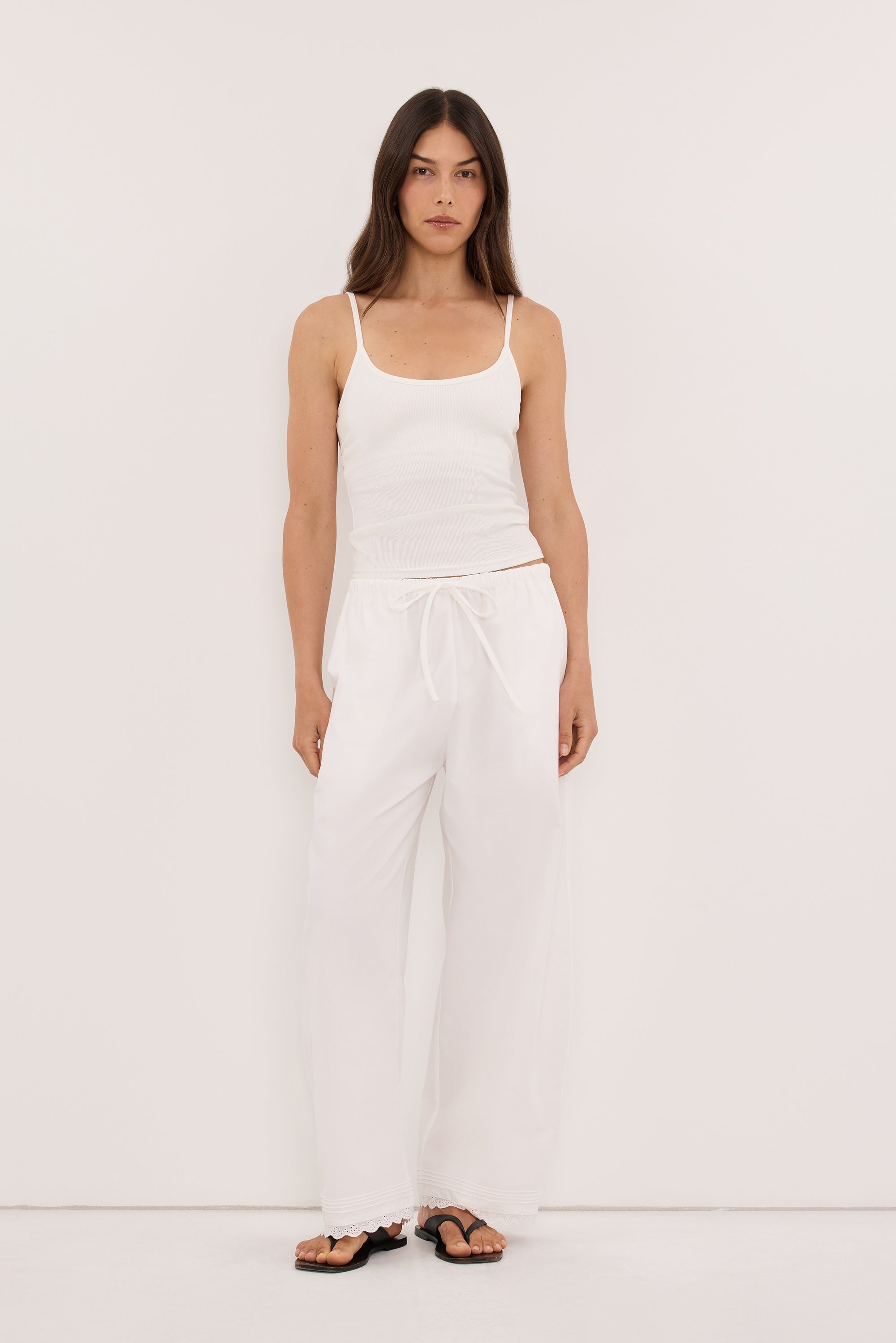 ARLETTE WHITE COTTON BARREL PANT