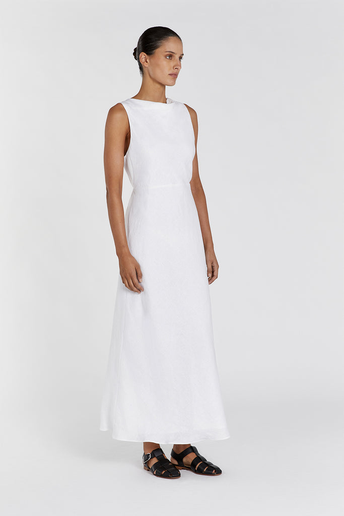 HARMONY WHITE LINEN MAXI DRESS | Dissh