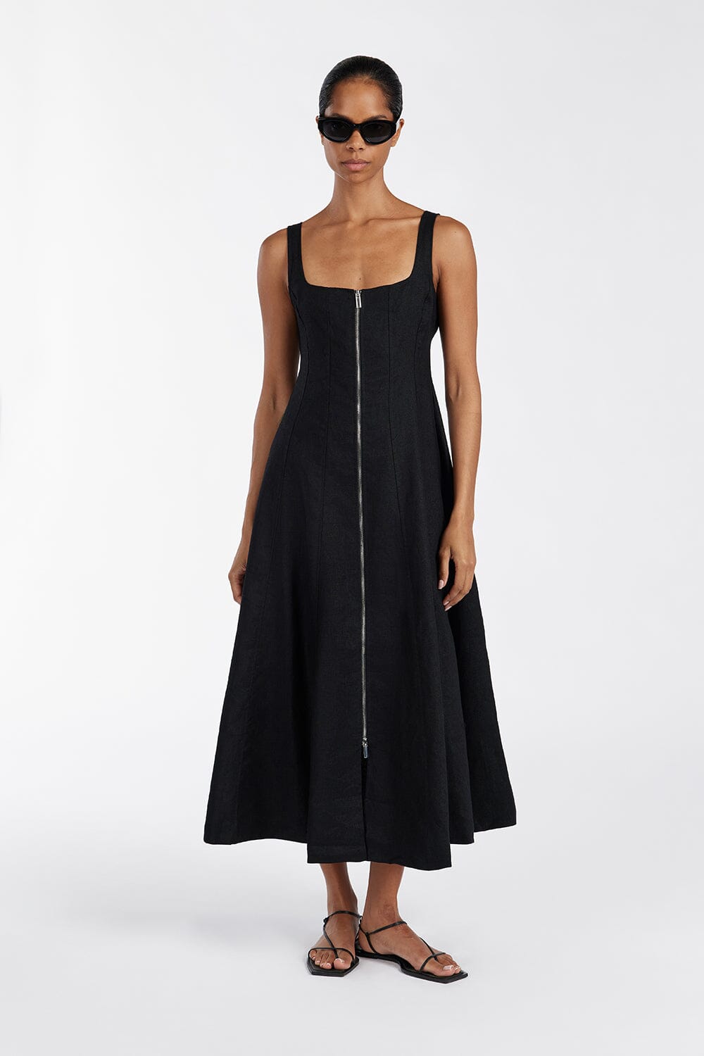 HARRIET BLACK LINEN MIDI DRESS Clothing DISSH Boutiques 12 BLACK 