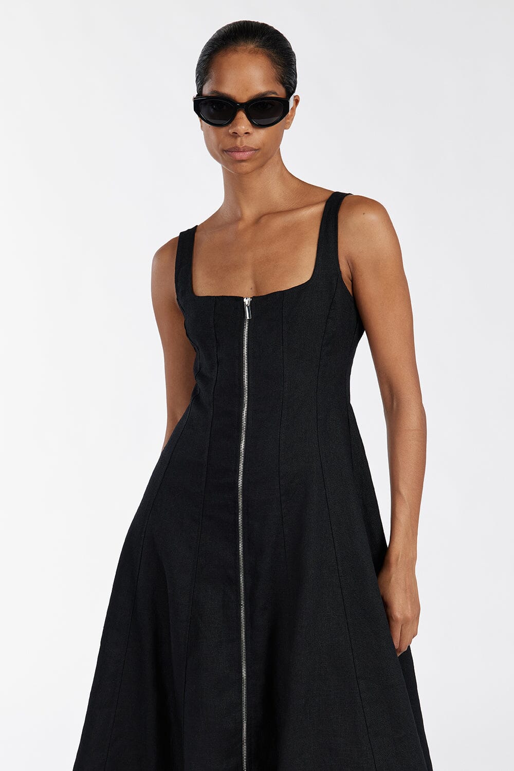 HARRIET BLACK LINEN MIDI DRESS Clothing DISSH Boutiques 