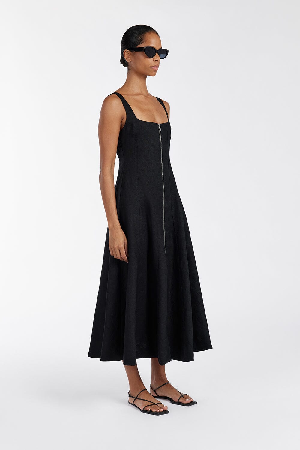 HARRIET BLACK LINEN MIDI DRESS Clothing DISSH Boutiques 