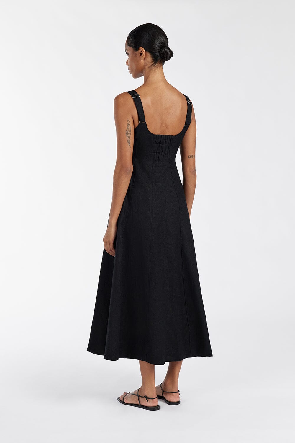 HARRIET BLACK LINEN MIDI DRESS Clothing DISSH Boutiques 