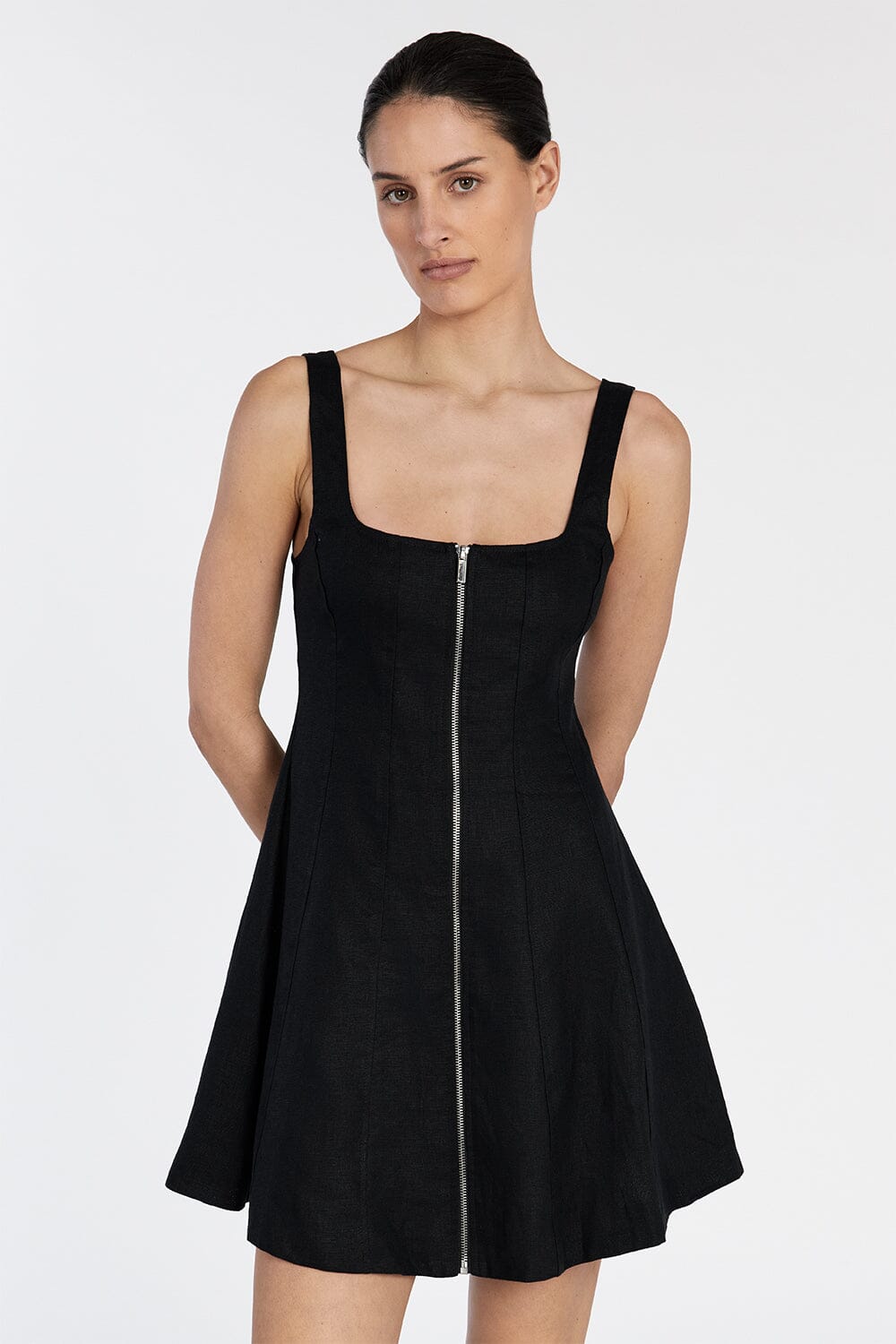 HARRIET BLACK LINEN MINI DRESS Clothing DISSH Boutiques 