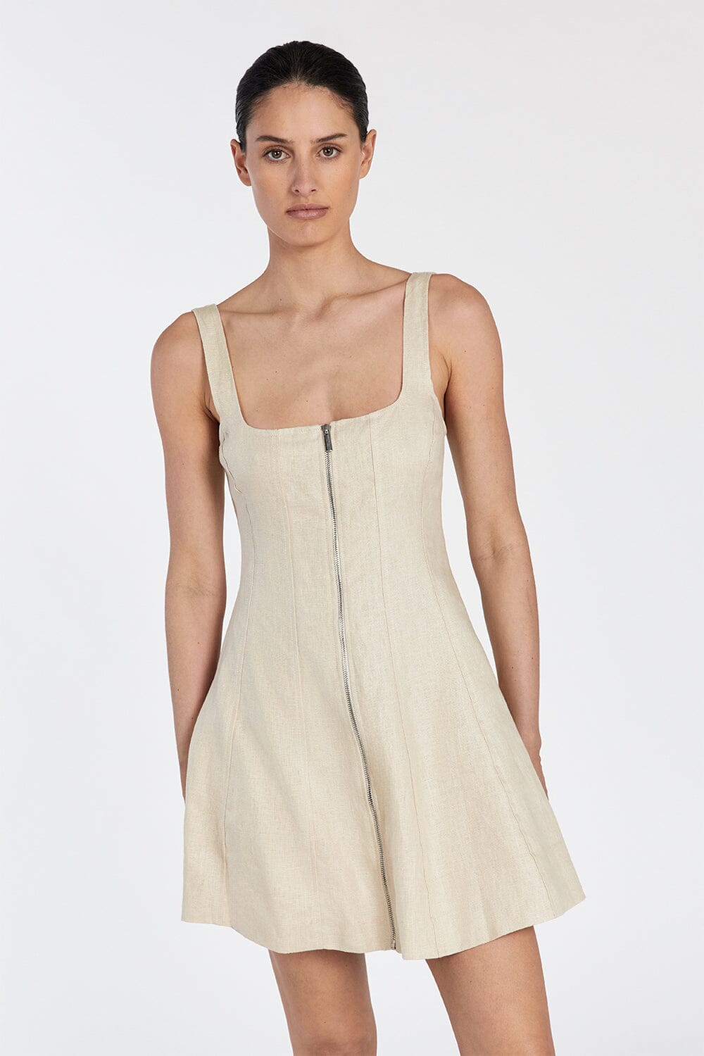 HARRIET SAND LINEN MINI DRESS Clothing DISSH Boutiques 