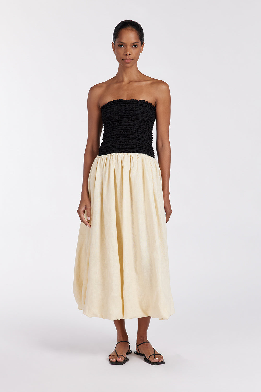 LEN BLACK STRAPLESS MIDI DRESS Clothing DISSH Boutiques 
