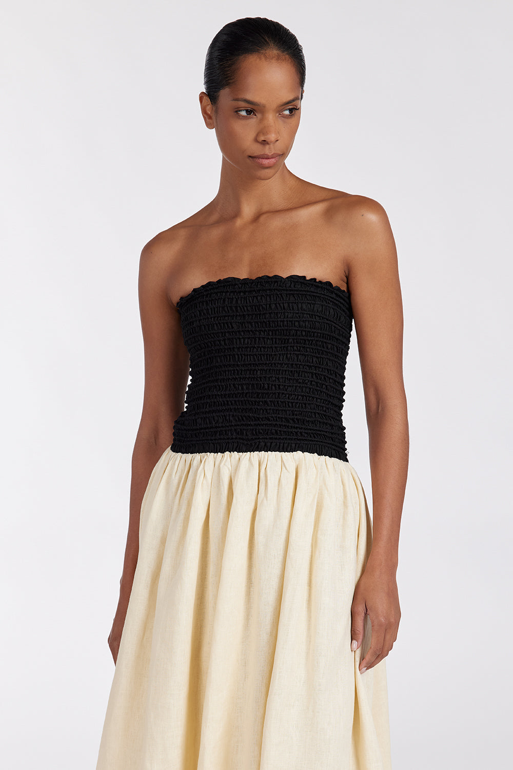 LEN BLACK STRAPLESS MIDI DRESS Clothing DISSH Boutiques 